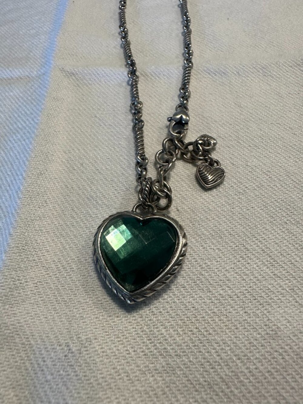 Brighton Reversible Green Heart Pendant Necklace Silver and Gold Tone